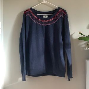 Navy Sweater with Beaded Neckline